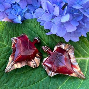 Vintage - Gerda Lynggaard - Wine Resin and Copper Leaf Earrings